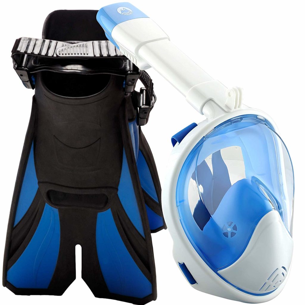 Cozia Design Snorkel Set with Full Face Snorkel Mask and Fins